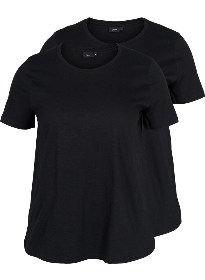 2-pack t-shirt i bomull, Black/Black, Packshot image number 0