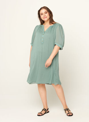 Klänning med korta ärmar och knappar, Chinois Green, Model image number 2