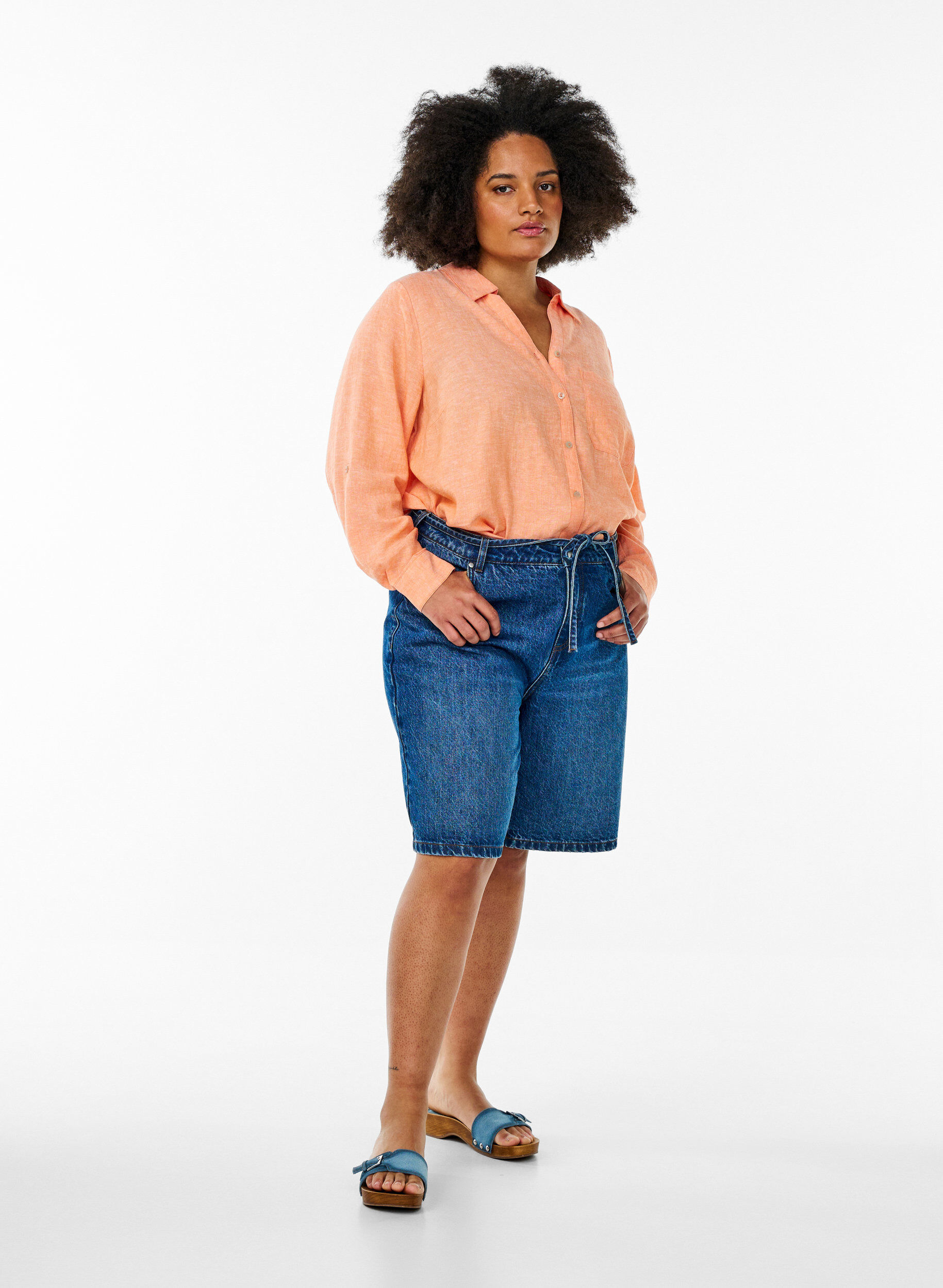 ZizziSkjorta i linne och viskos med 3/4-&auml;rmar, Orange, Model image number 1