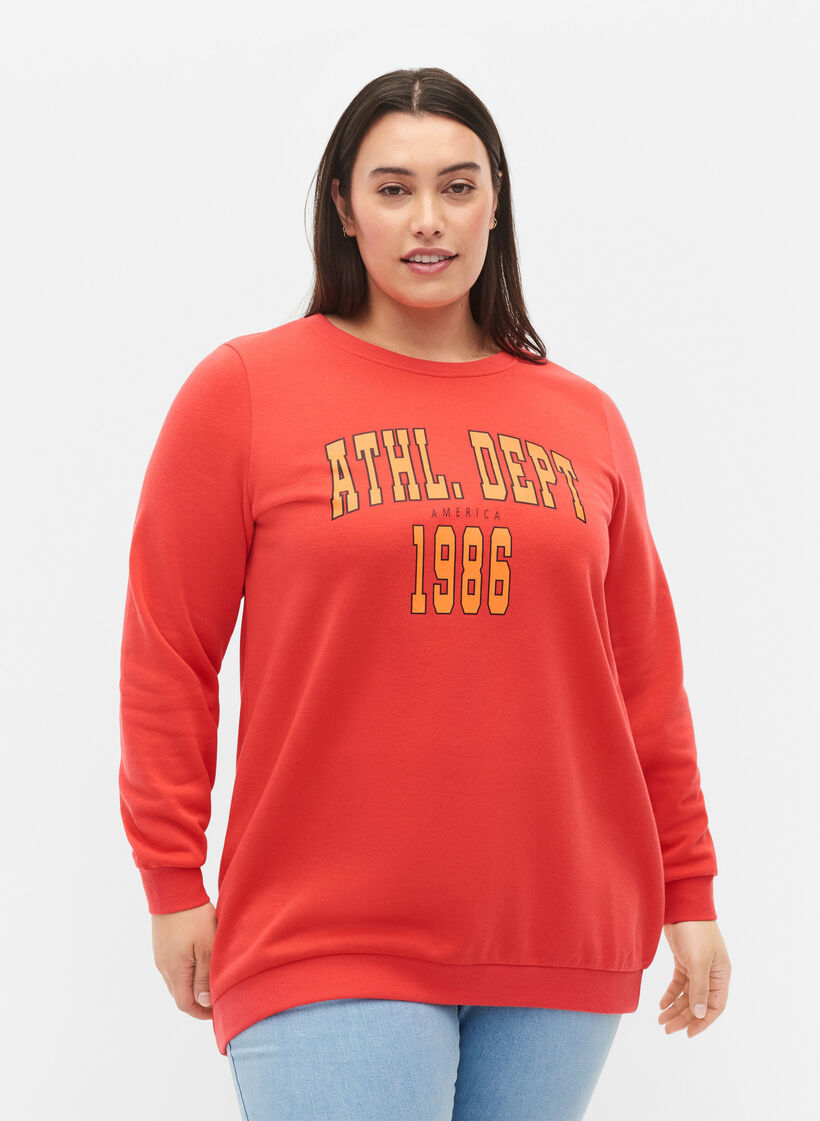 Lång sweatshirt med texttryck, Hisbiscus, Model image number 0