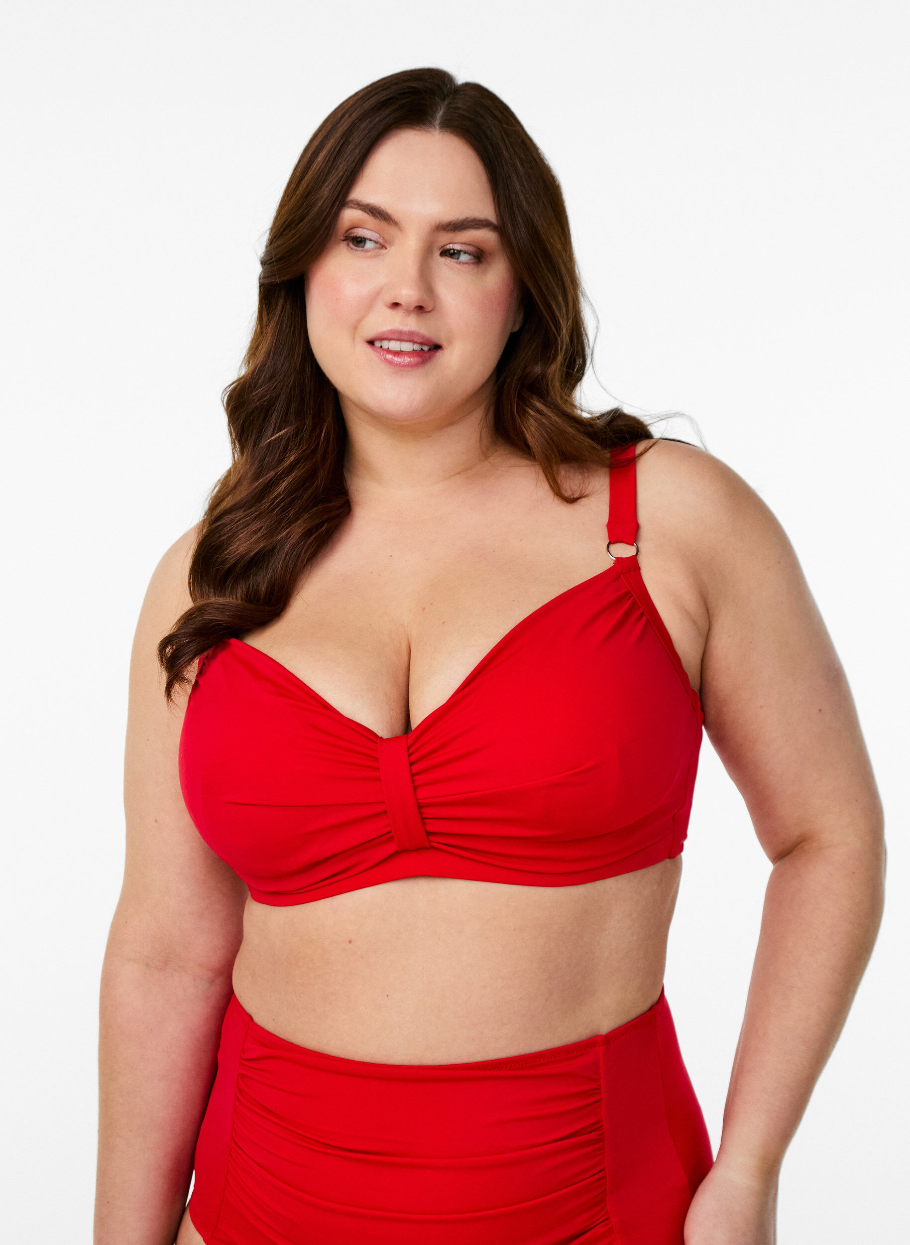 Zizzi Bikini-bh med bygel och drapering, R&ouml;d, Model image number 0