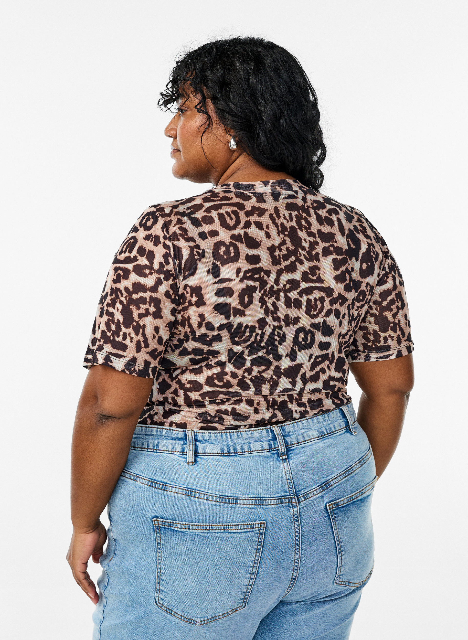 Zizzi Meshblus med korta &auml;rmar, Brun, Model image number 2