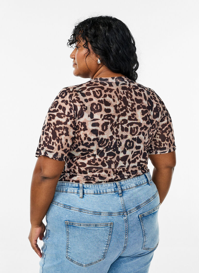 Meshblus med korta ärmar, Brun, Model image number 2