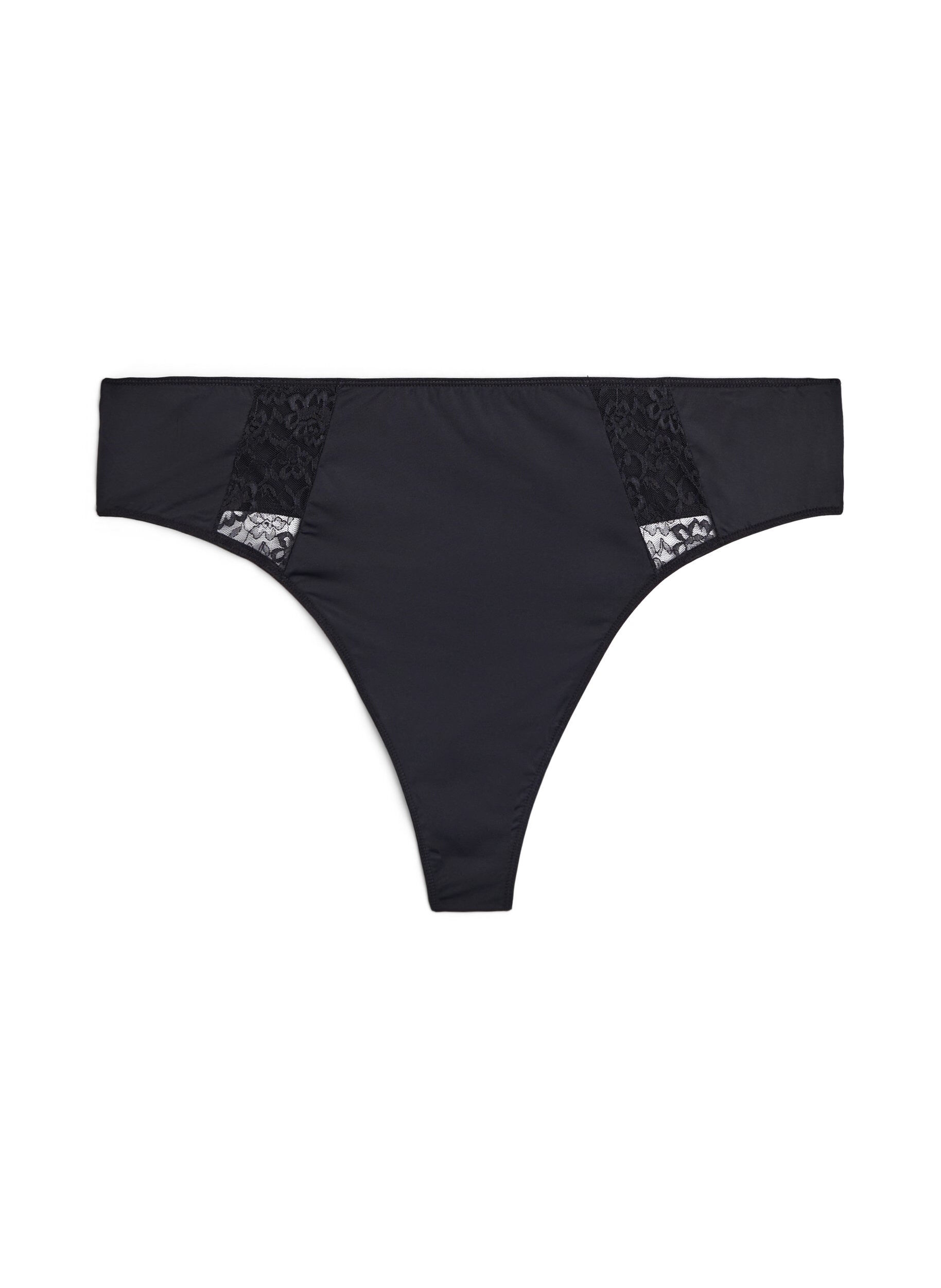Zizzi3-pack stringtrosa med spetsdetaljer, Svart, Packshot image number 2