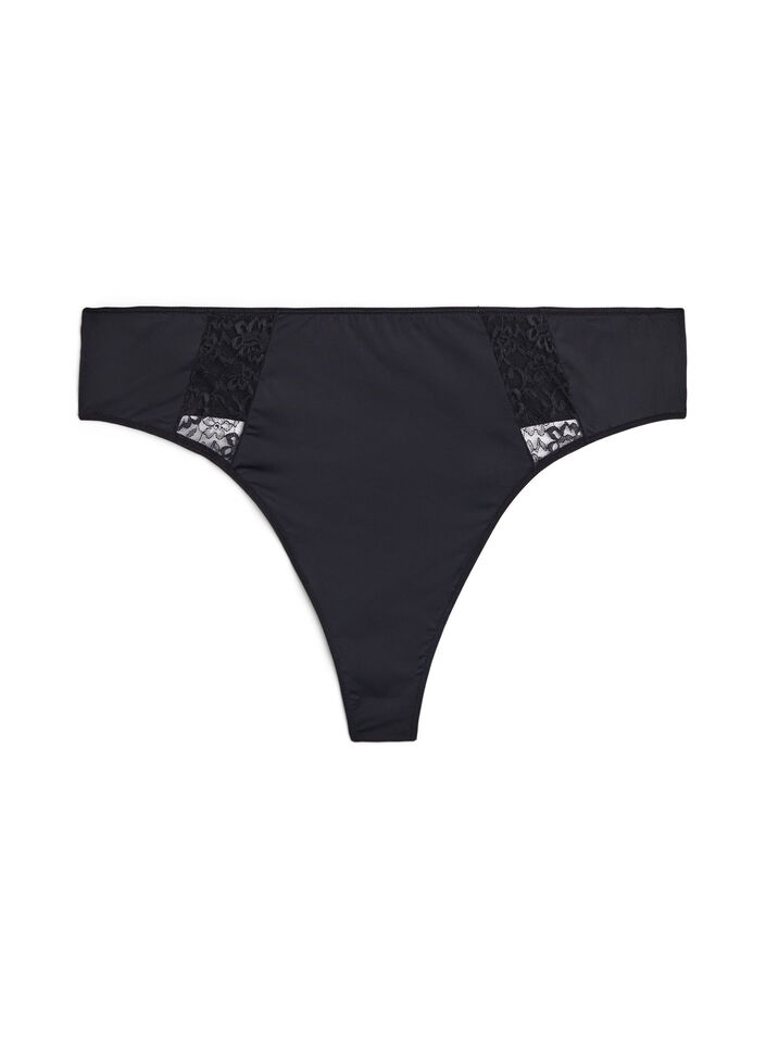 3-pack stringtrosa med spetsdetaljer, Svart, Packshot image number 2