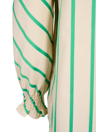 Randig tunika i bomull med smock och volanger, Beige Green Stripe, Packshot image number 4