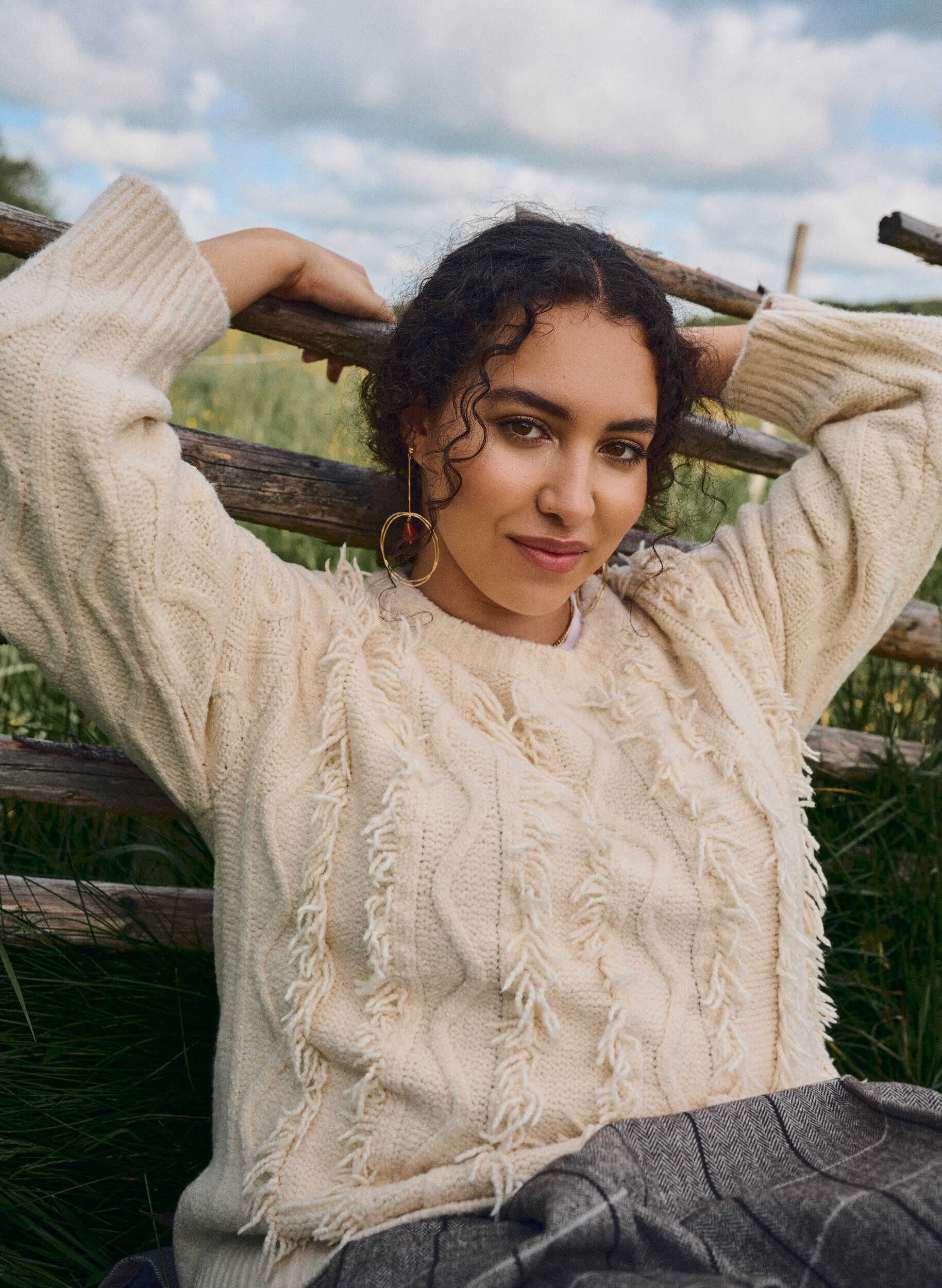 Zizzi Stickad tr&ouml;ja med rund hals och strukturm&ouml;nster, Beige, Image image number 0