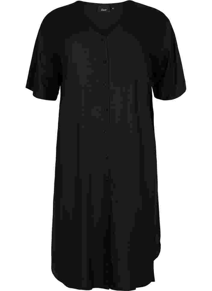 Kortärmad skjortklänning i viskos, Black, Packshot image number 0