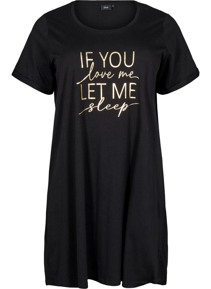 Kortärmat nattlinne i ekologisk bomull, Svart, Packshot image number 0