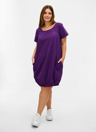 Kortärmad klänning i bomull, Violet Indigo, Model image number 2