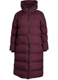L&aring;ng puffervinterjacka med huva, M&ouml;rk Bordeaux