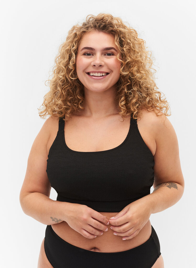 Bikinitopp med cr&ecirc;pestruktur, Black, Model image number 0