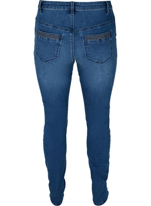 Nille jeans med hög midja och nitar, Medium Blue denim, Packshot image number 1