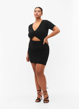Kort klänning med utskuret parti, Black, Model image number 3