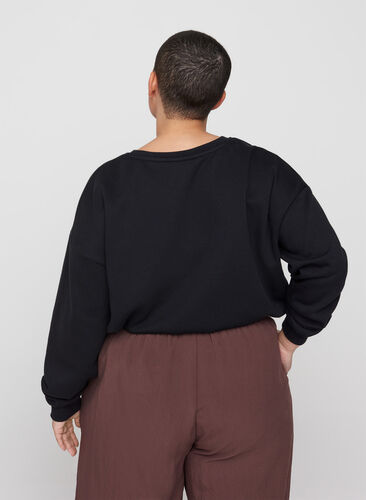 Croppad sweatshirt med rund halsringning, Black, Model image number 1