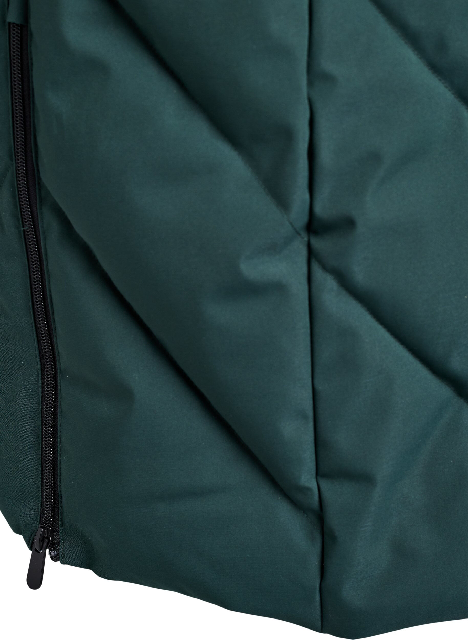 ZizziL&aring;ng vinterkappa med hyskkn&auml;ppning och krage i fuskp&auml;ls, Gr&ouml;n, Packshot image number 4