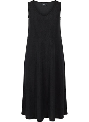 Ärmlös glitterklänning med v-ringning, Black, Packshot image number 0