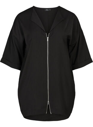 Oversize-tunika med blixtlås, Black, Packshot image number 0