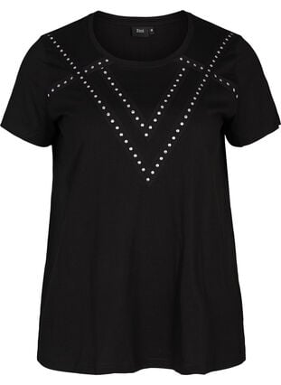 Bomulls t-shirt med nitar, Black, Packshot image number 0
