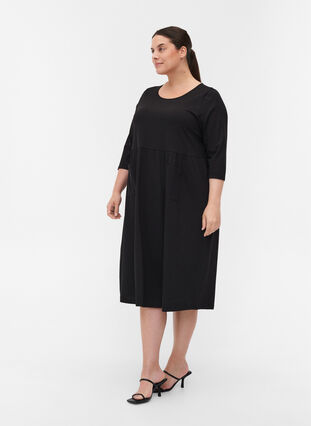 Midiklänning i ekologisk bomull med fickor, Black, Model image number 2