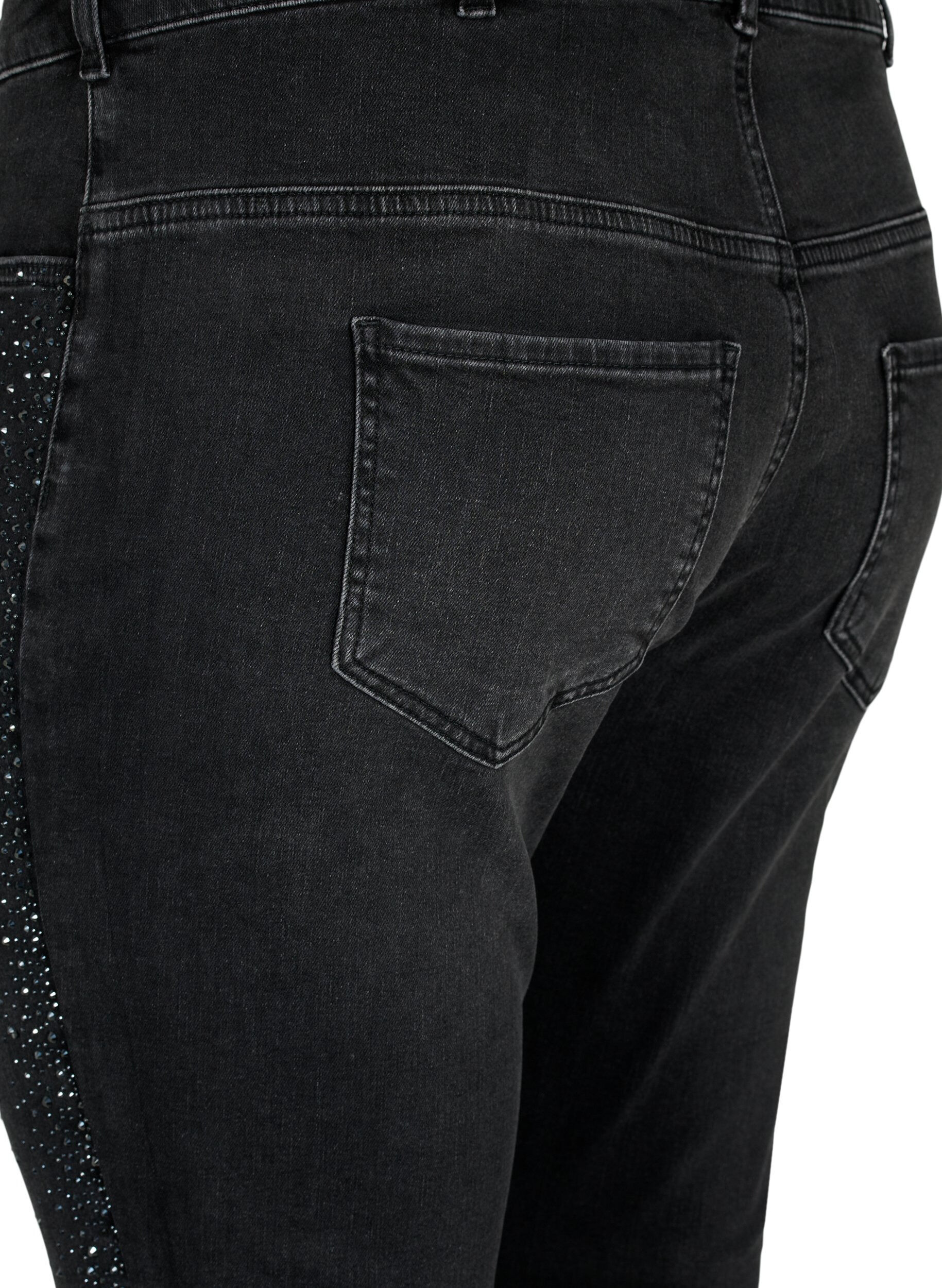Zizzi Amy-jeans med h&ouml;g midja och strass, Grey Denim, Packshot image number 3