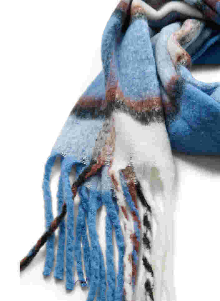 Mönstrad halsduk med fransar, Blue, Packshot image number 1
