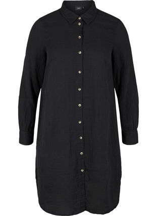 Lång bomullsskjorta med klassisk krage, Black, Packshot image number 0