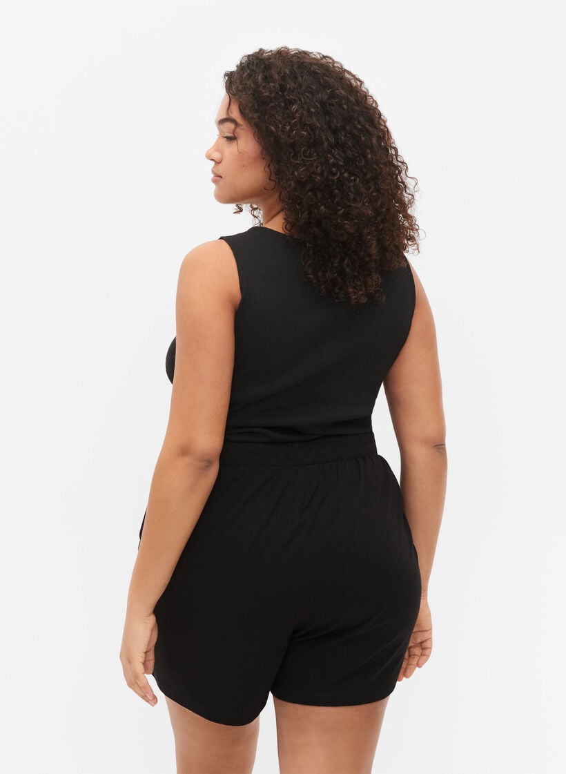 Löst sittande pyjamasshorts i bomullsmix, Svart, Model image number 2