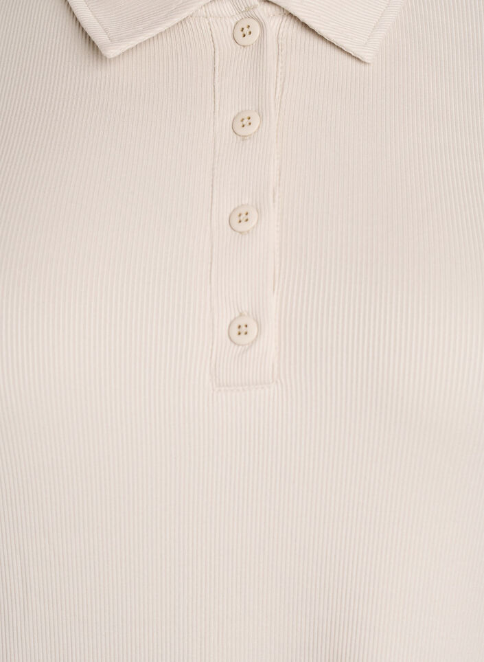 Pikétröja i mjuk ribb med långa ärmar, Beige, Packshot image number 2