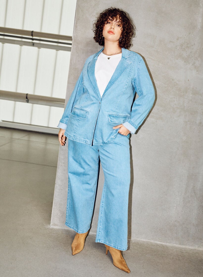 Jeans med h&ouml;g midja och vida ben, Bl&aring;, Image image number 0