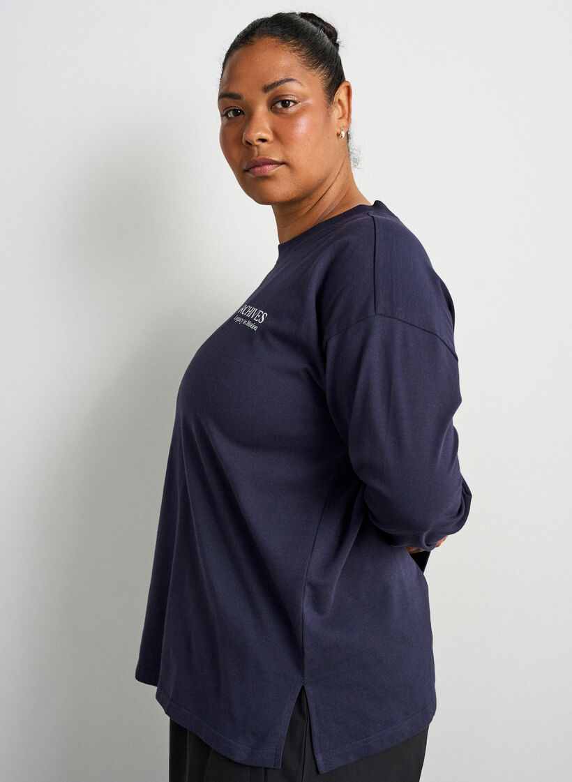 L&aring;ng&auml;rmad blus i jersey med texttryck, Bl&aring;, Model image number 3