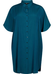 Kortärmad skjortklänning med prickigt mönster, Deep Teal