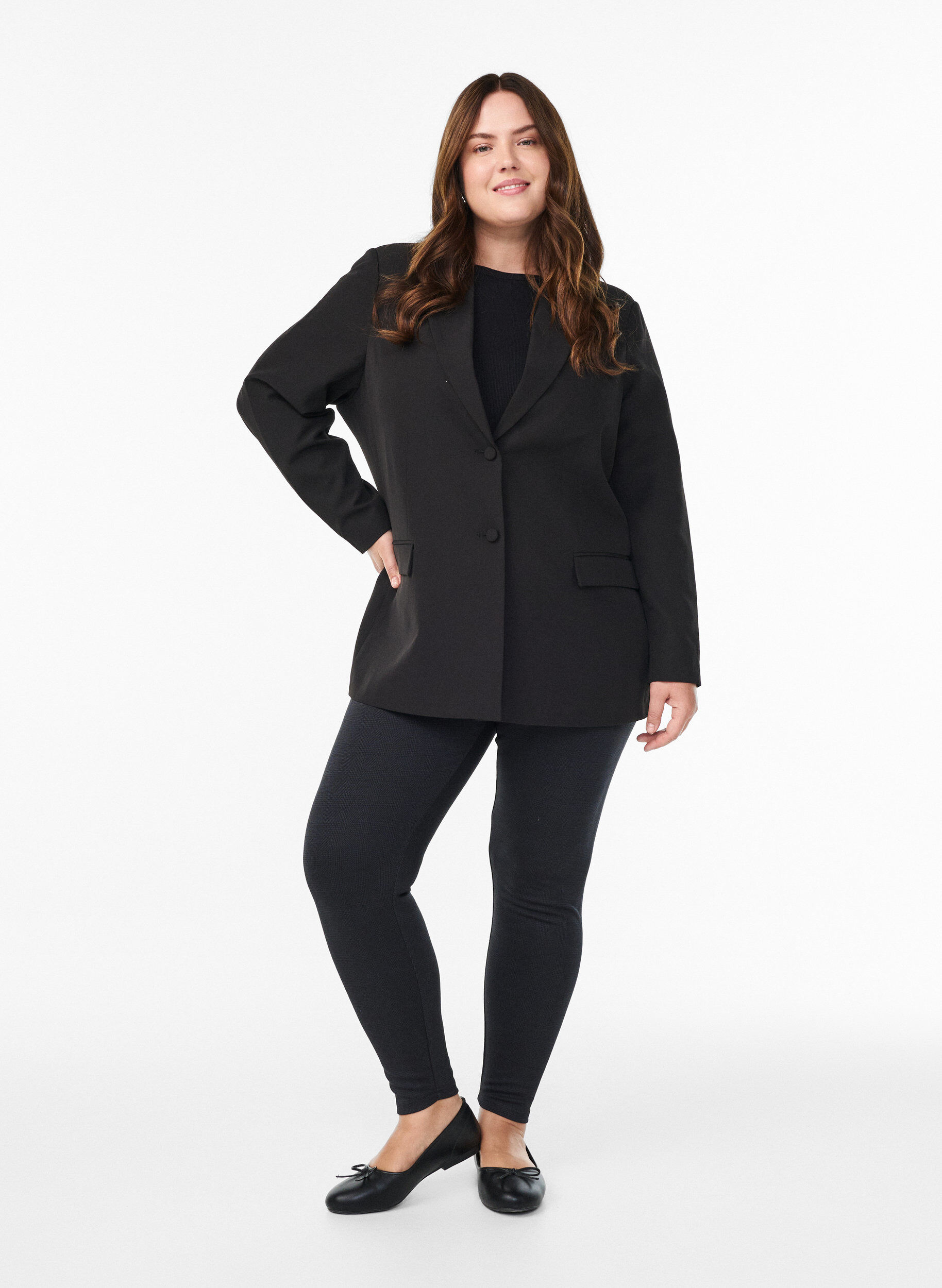 Zizzi Leggings med normal midja och m&ouml;nster, Svart, Model image number 1