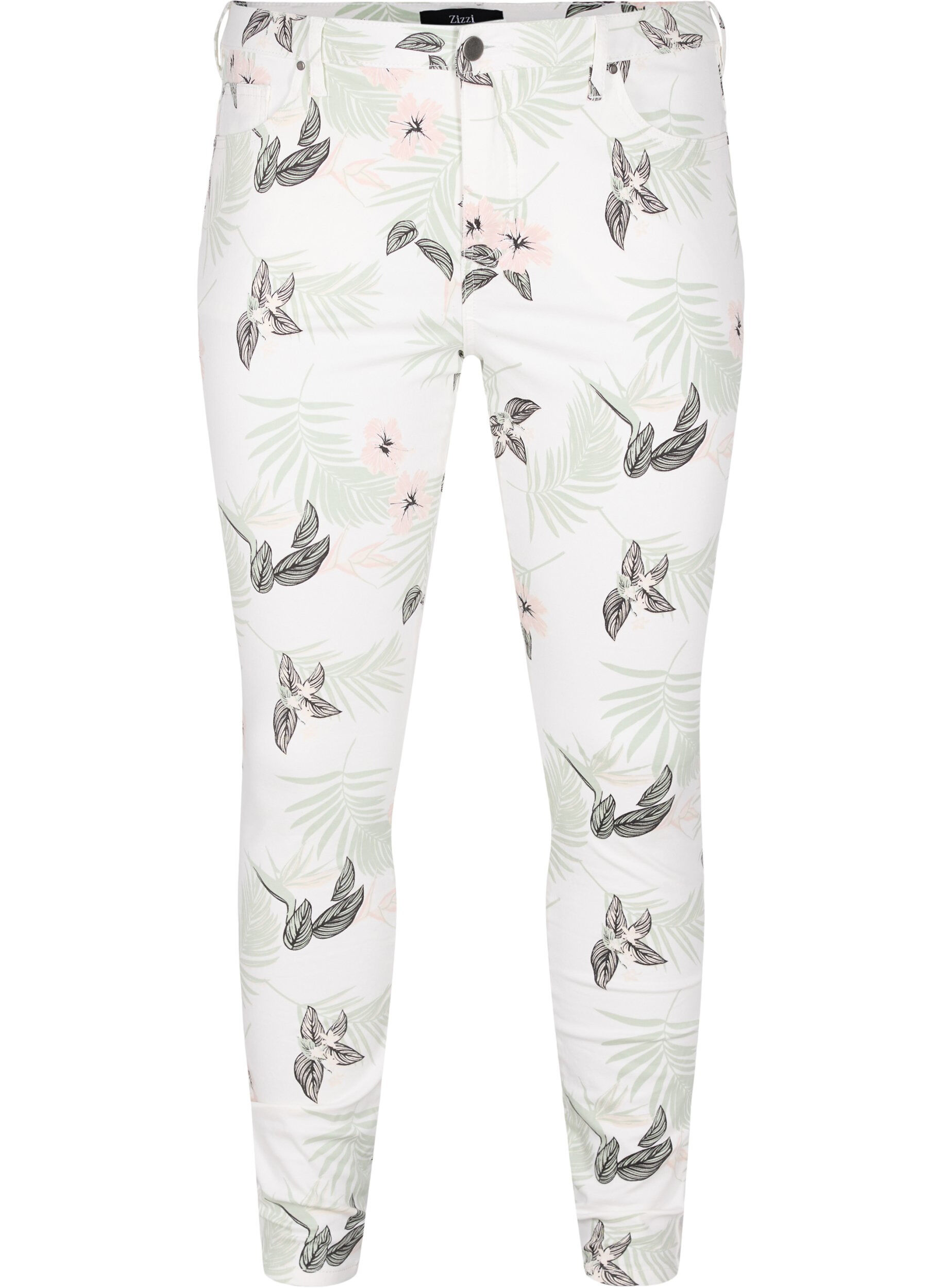 Zizzi H&ouml;gmidjade Amy jeans med blomm&ouml;nster, White Flower AOP L78, Packshot image number 0