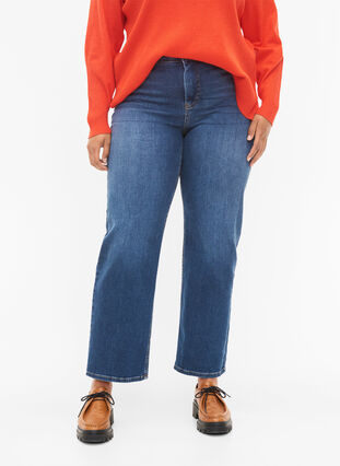 Gemma jeans med hög midja och push up, Blue denim, Model image number 2