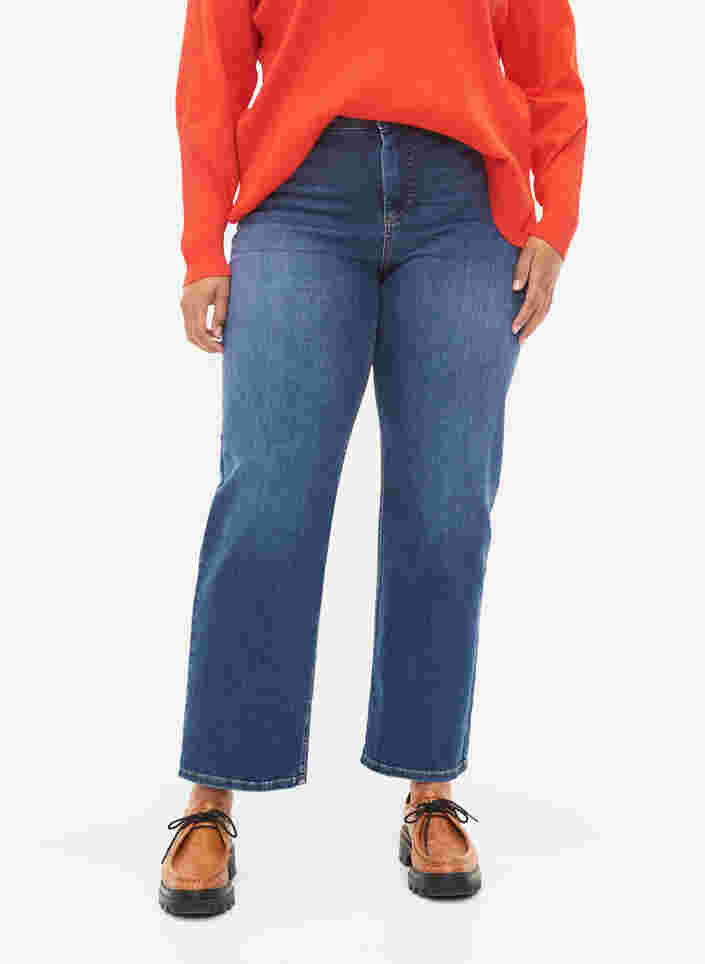 Gemma jeans med hög midja och push up, Blue denim, Model image number 2