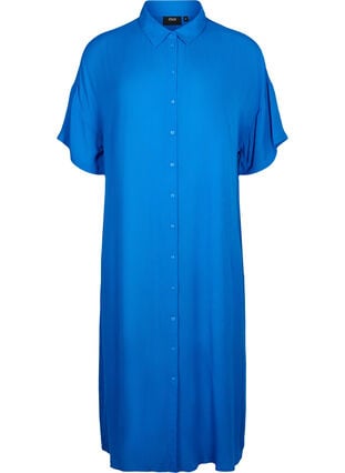 Skjortklänning i viskos med korta ärmar, Victoria blue, Packshot image number 0