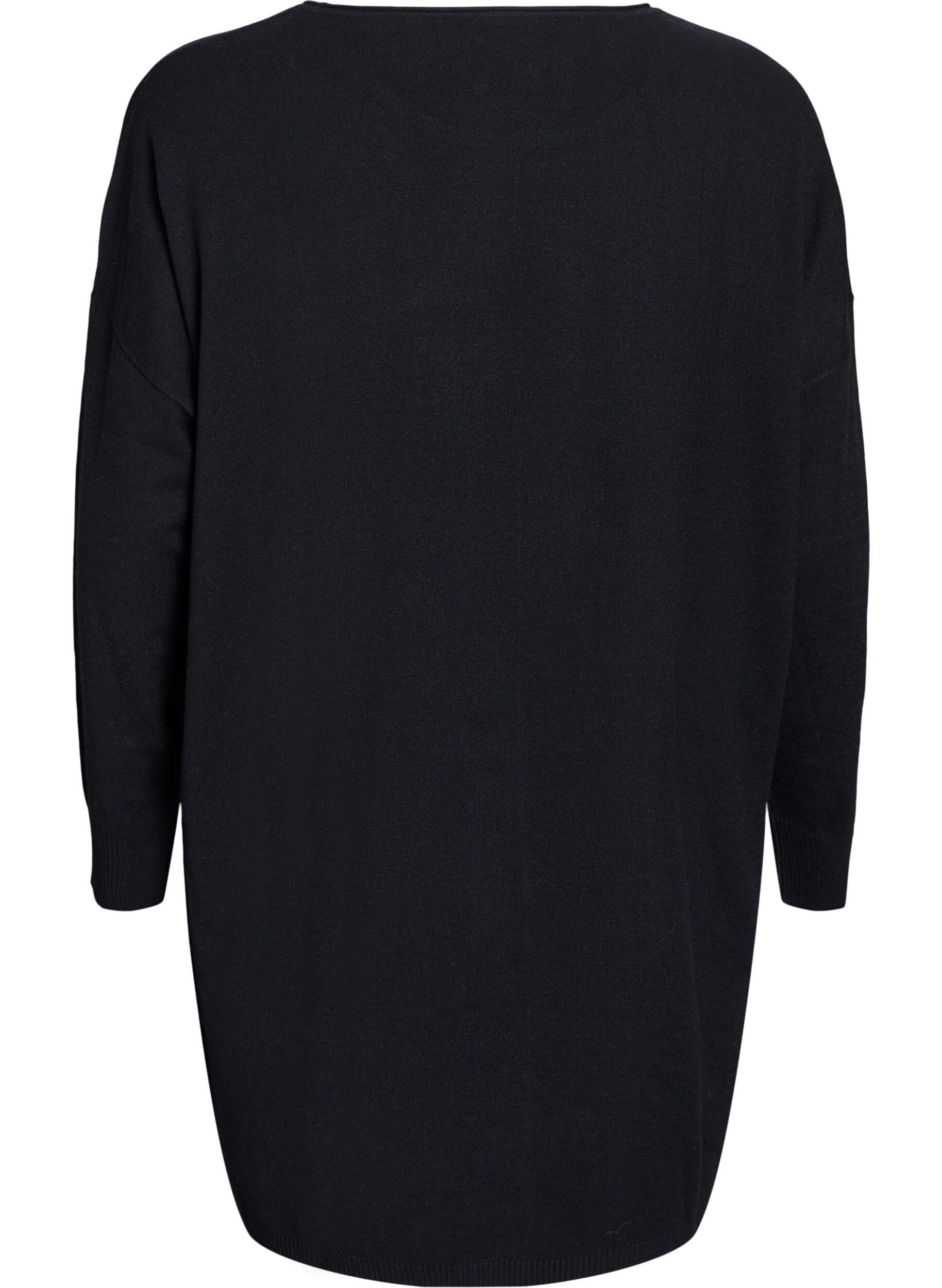 Zizzi Kort stickad kl&auml;nning med mitts&ouml;m och fickor, Svart, Packshot image number 1