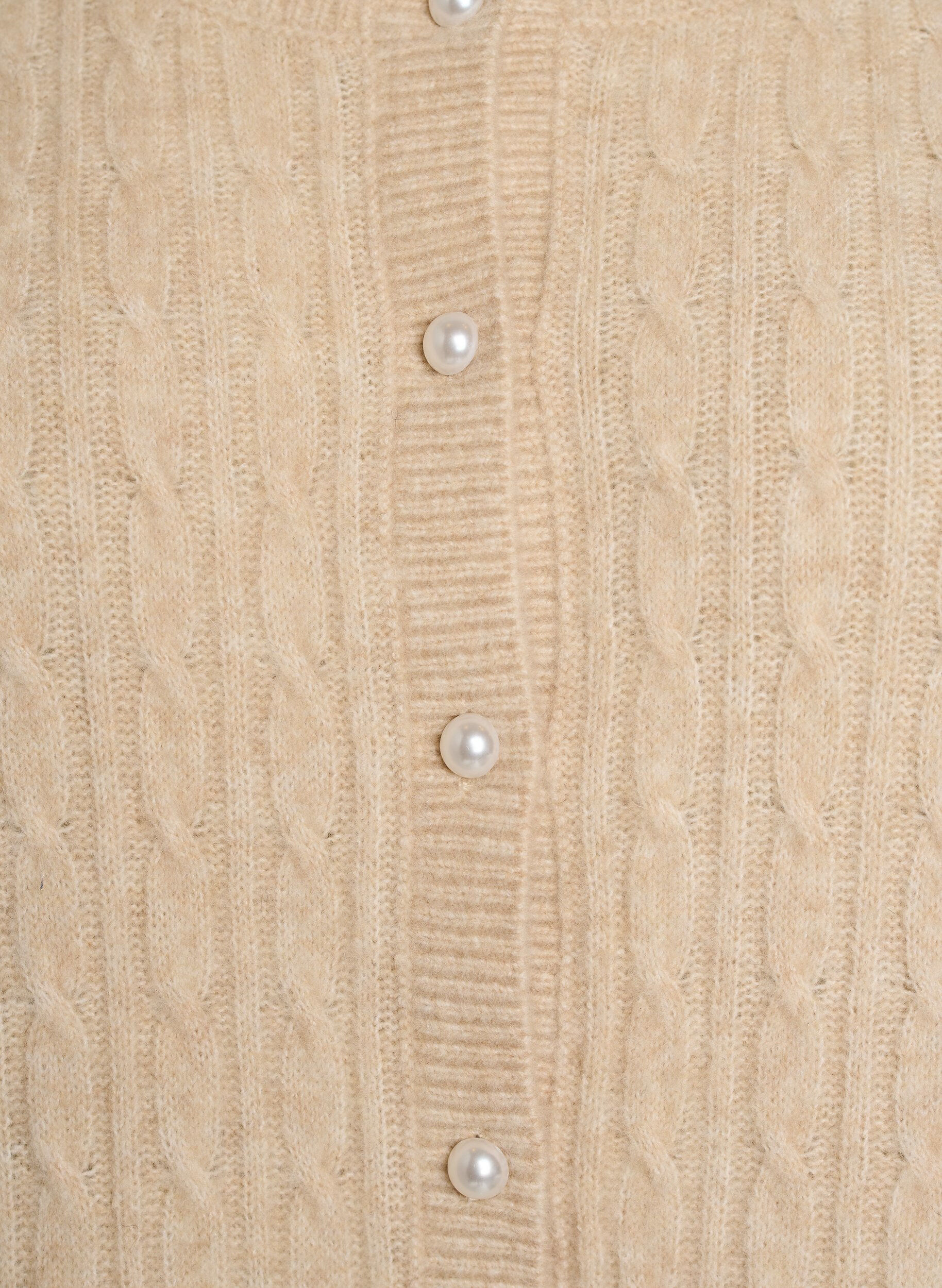 ZizziFl&auml;tstickad kofta med p&auml;rlknappar, Beige, Packshot image number 2