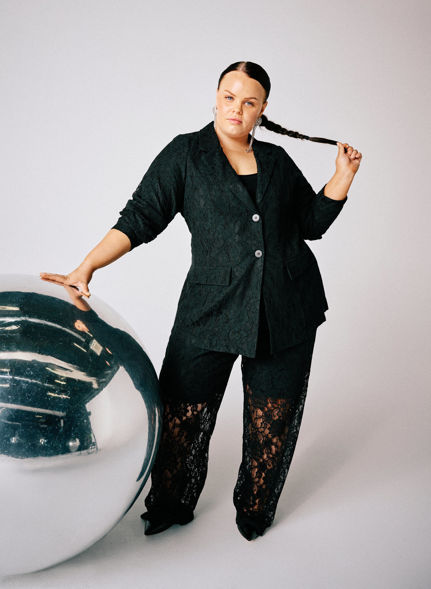 Zizzi Kavaj i spets med knappst&auml;ngning, Svart, Image image number 0