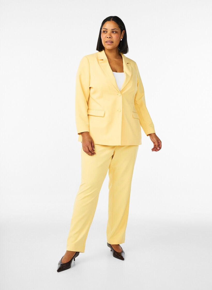 Klassisk blazer med kn&auml;ppning, Gul, Model image number 1