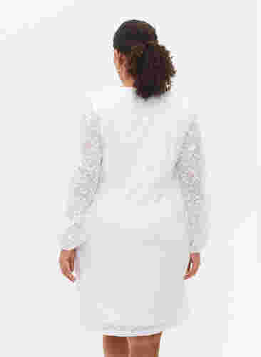 V-ringad klänning i spets med långa ärmar, Bright White, Model image number 1