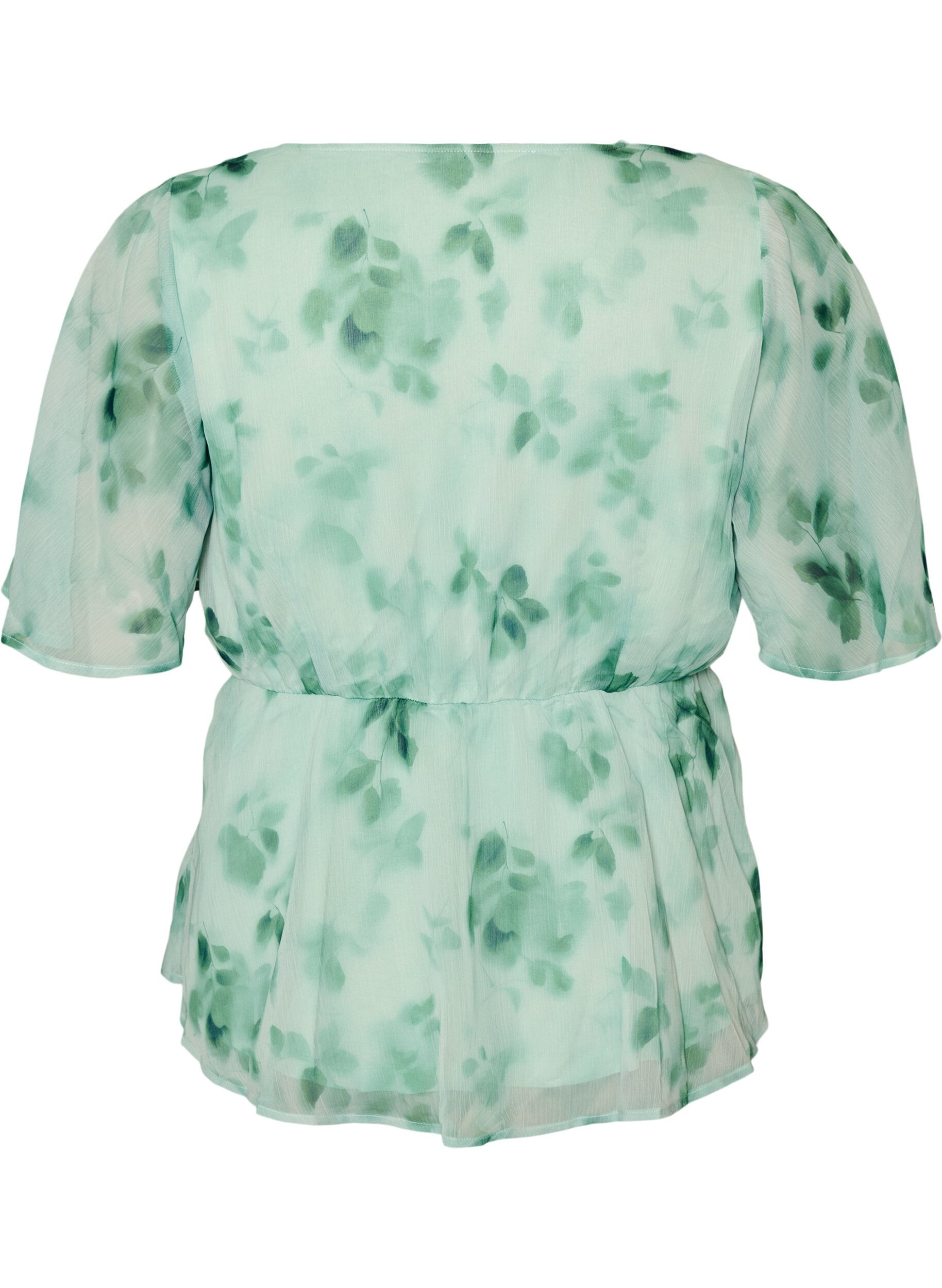 ZizziBlus i chiffong med blommor och korta &auml;rmar, Gr&ouml;n, Packshot image number 1