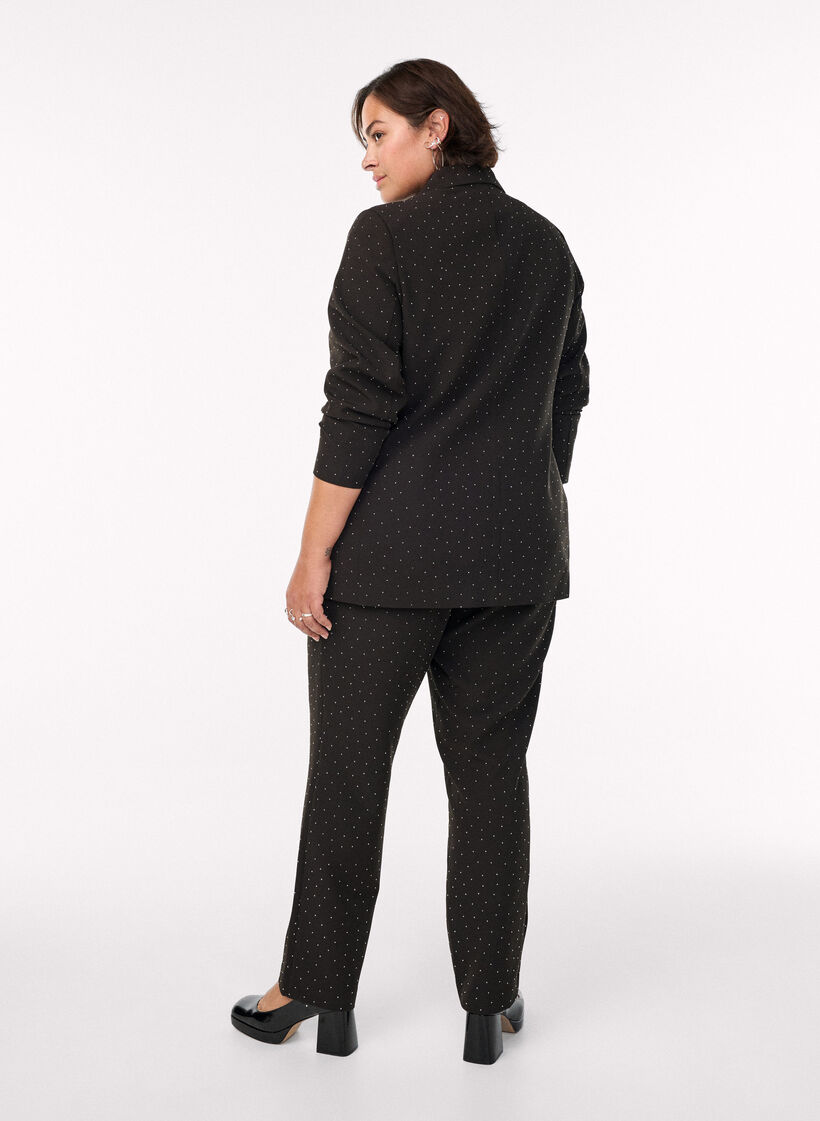 Byxor med strass och hög midja, Svart, Model image number 1