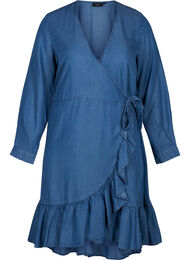Kort omlottklänning i lyocell, Mid blue denim