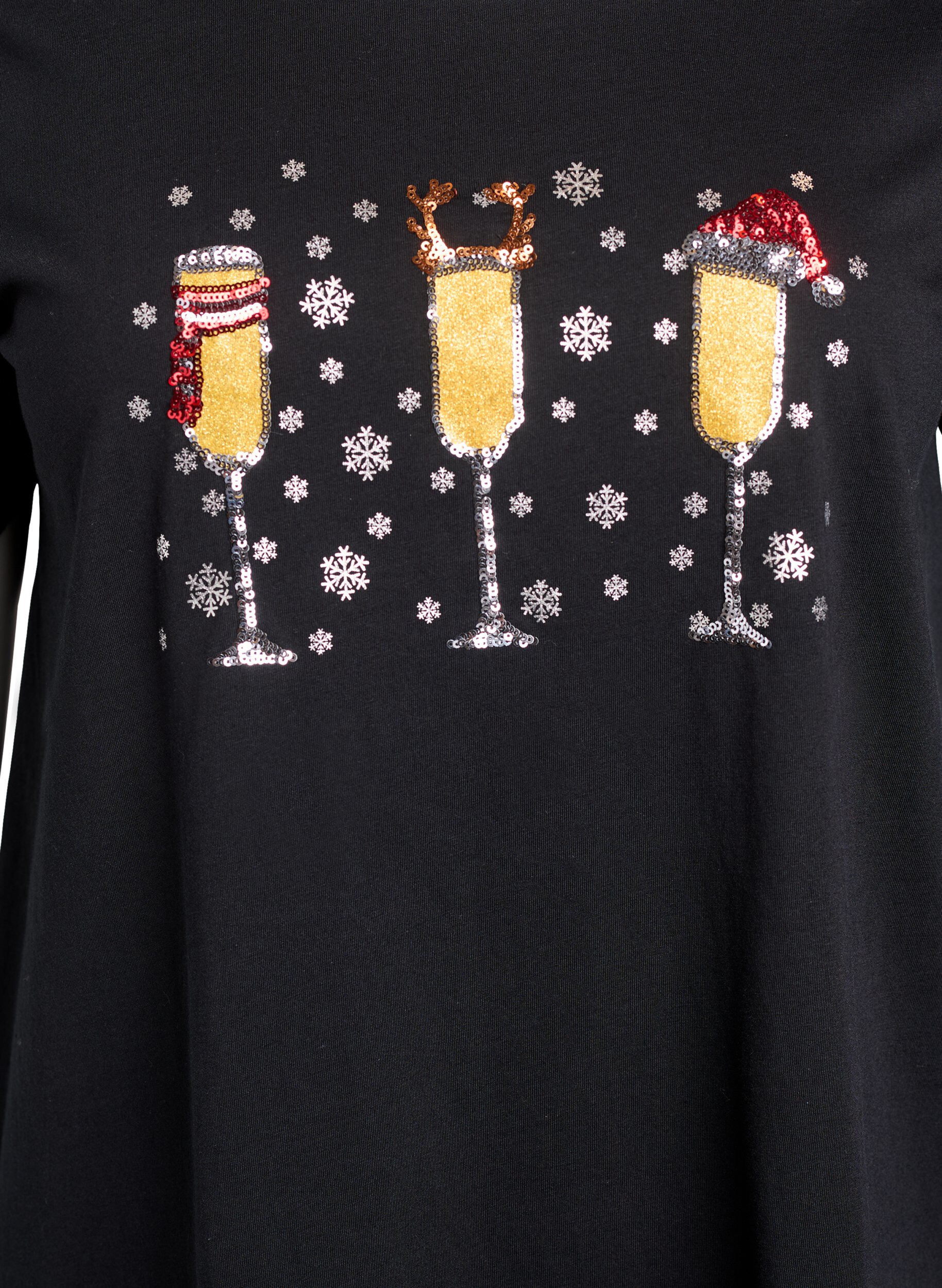 Zizzi Jul-t-shirt i ekologisk bomull, Svart, Packshot image number 2