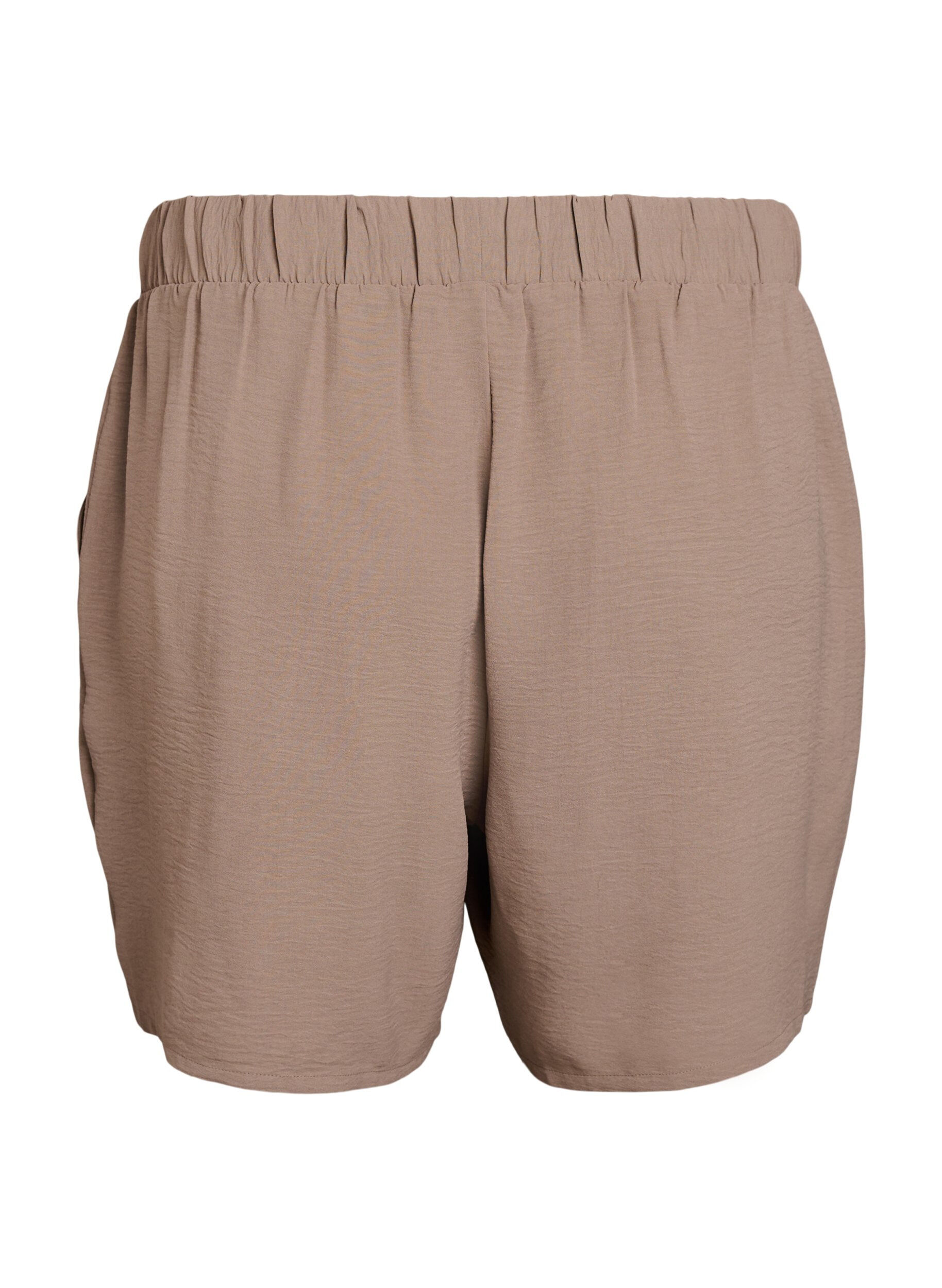 Zizzi Shorts med fickor och res&aring;r i midjan, Brun, Packshot image number 1