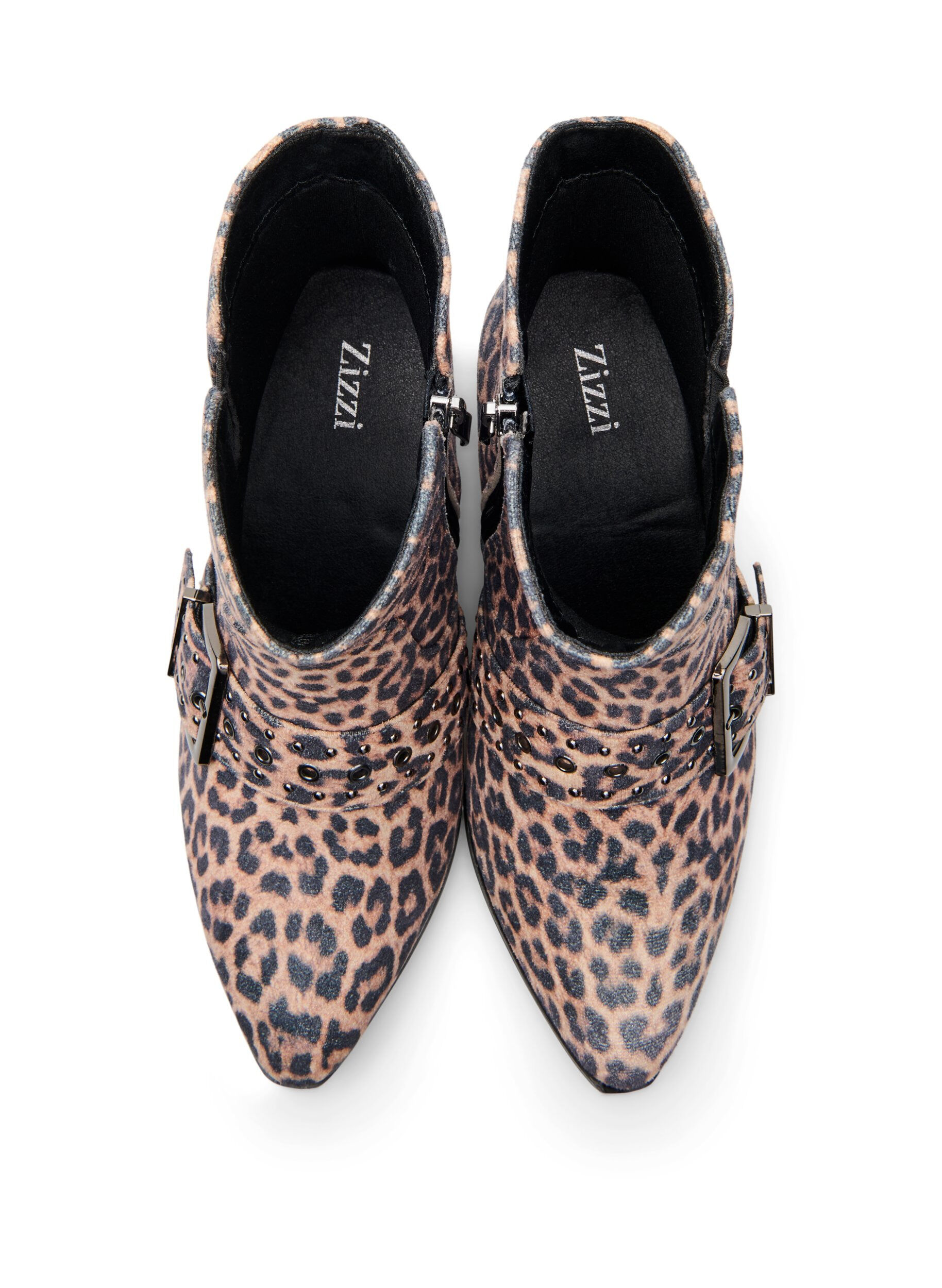Zizzi Wide fit - Leopardm&ouml;nstrad ankelboot med sp&auml;nne och nitar, Brun, Packshot image number 2