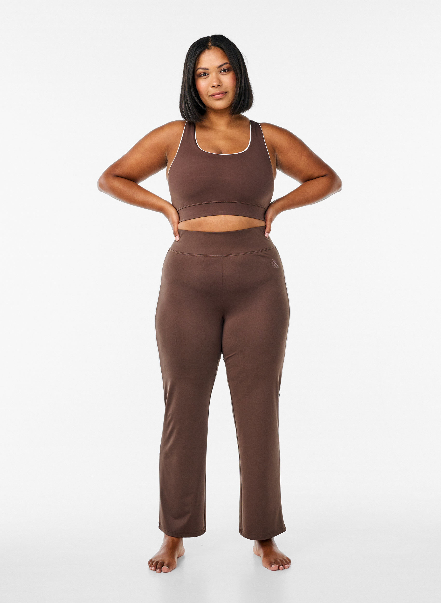 Zizzi Sport-BH med racerback och kontrastpiping, Brun, Model image number 1