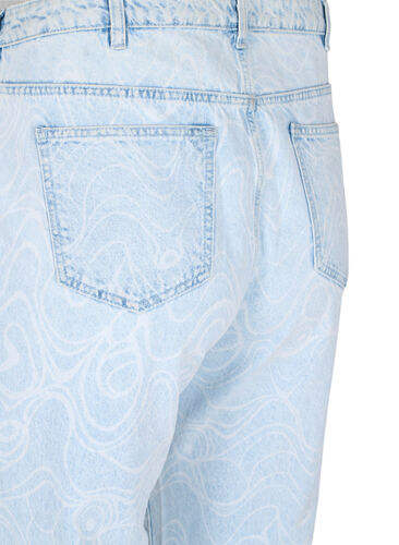 Ankellånga Millie mom jeans med tryck, Light blue denim, Packshot image number 3